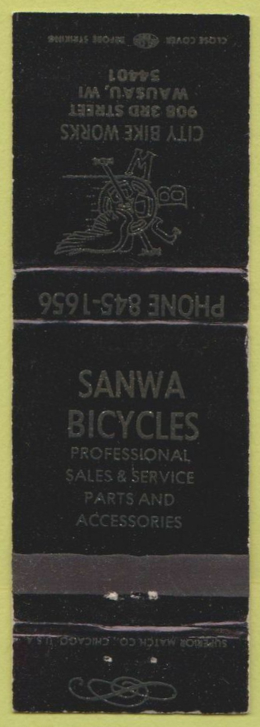 Matchbook Cover - City Bike Works Sanwa Bicycles Wausau WI
