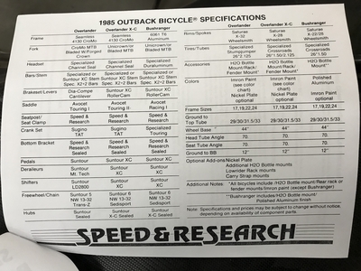 1985 spec sheet
